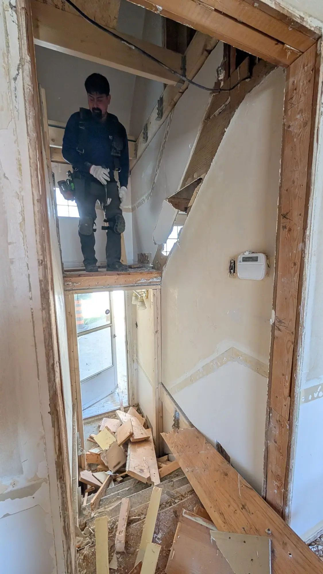 Interior stripped back to framing during conversion