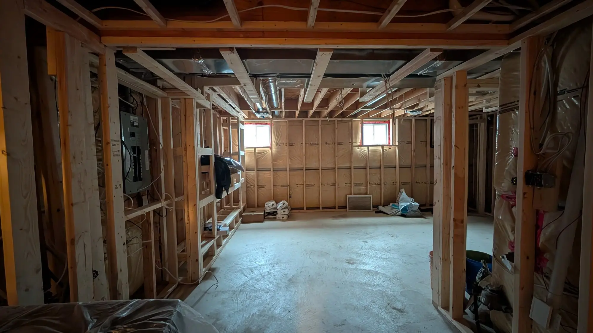 Framing around the open rec room area