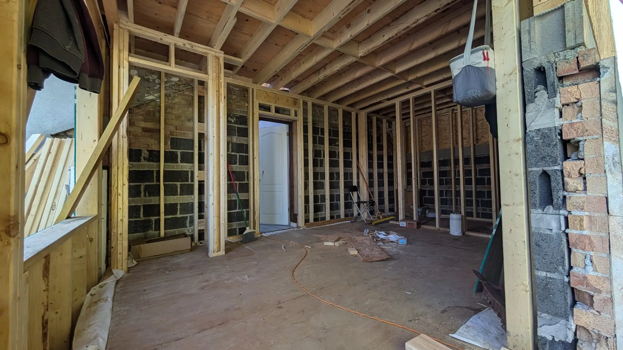 Interior of the new upper floor during framing
