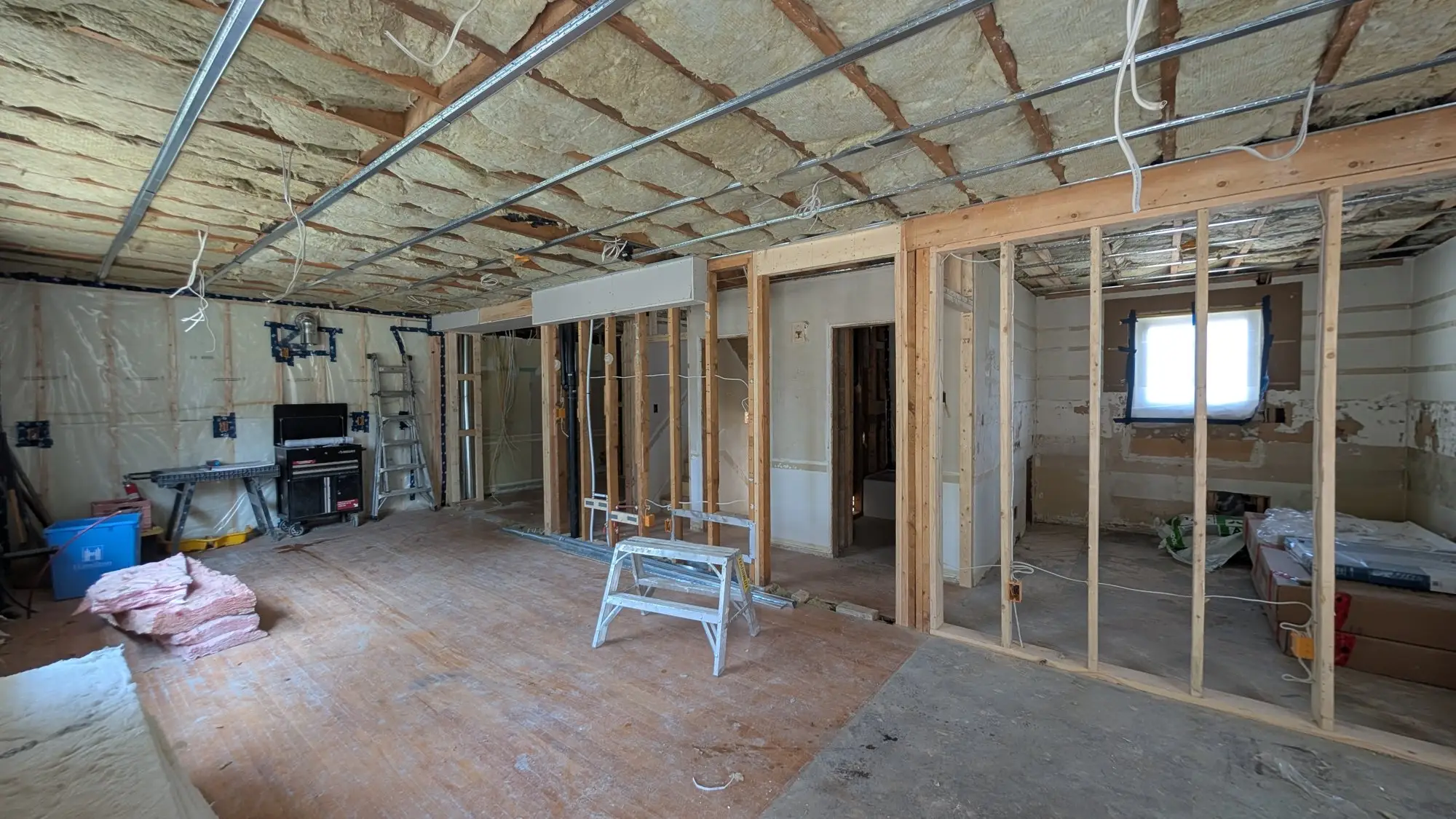 Main floor framing dividing the house into separate self-contained units