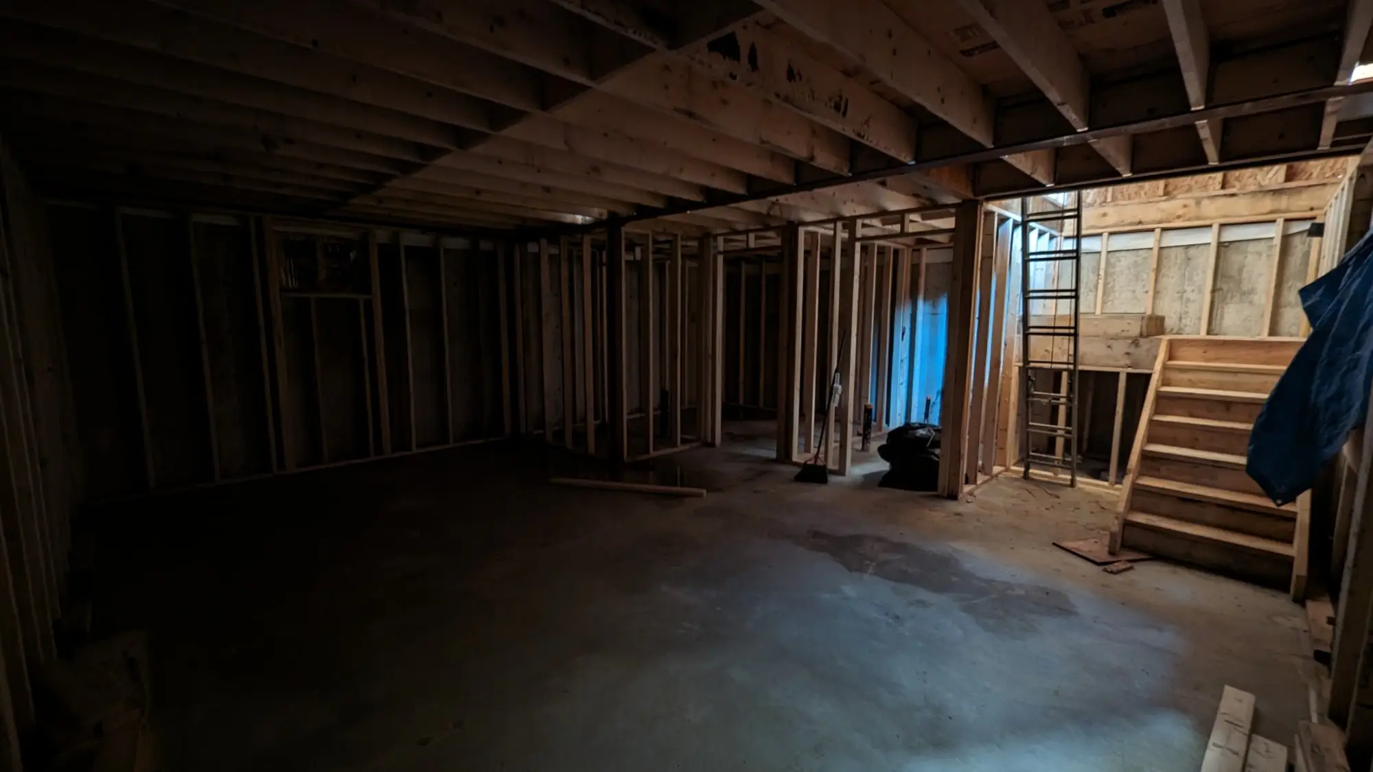 Basement level framed out with the stair opening formed