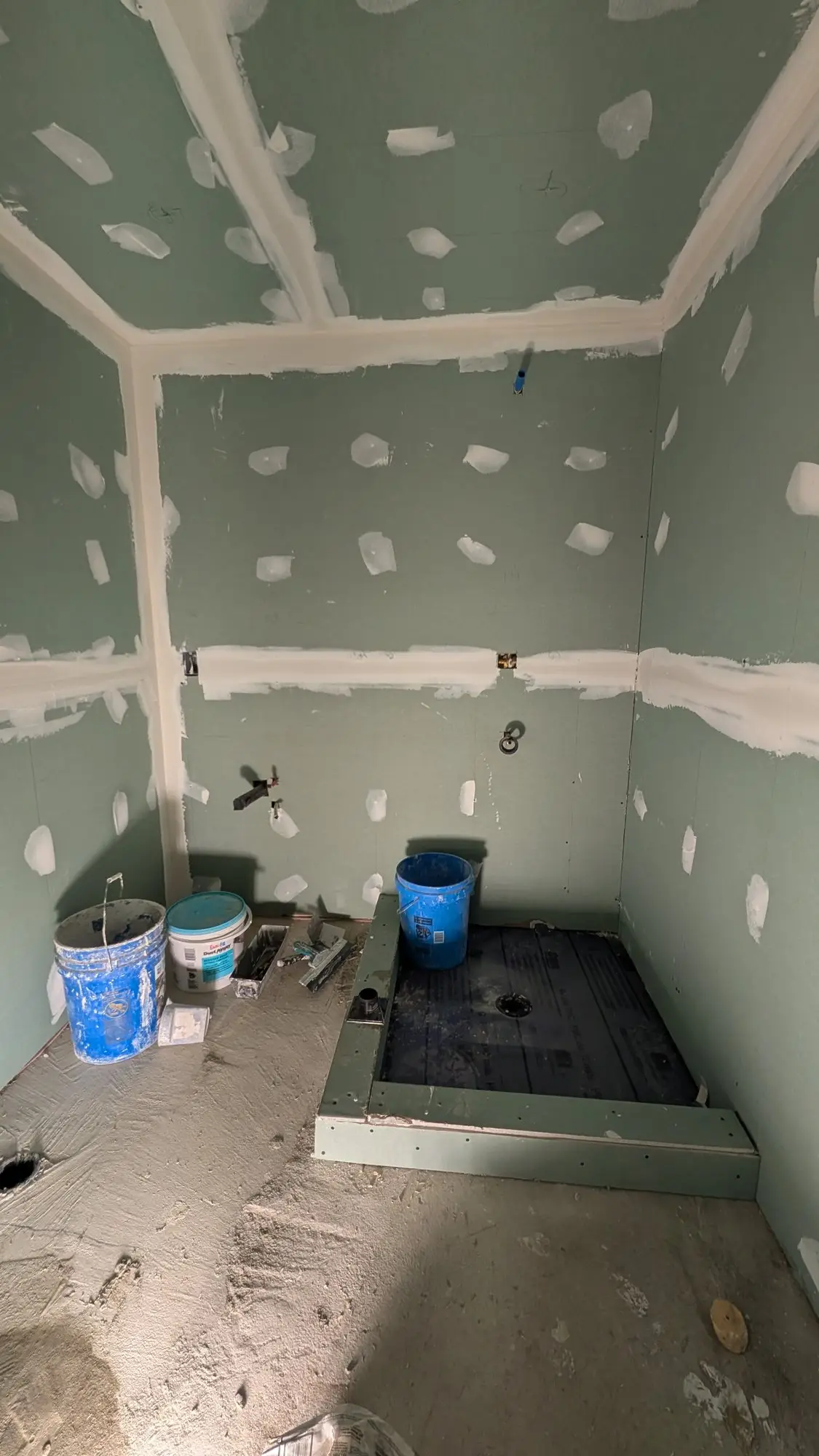 Moisture-resistant board installed in the basement bathroom