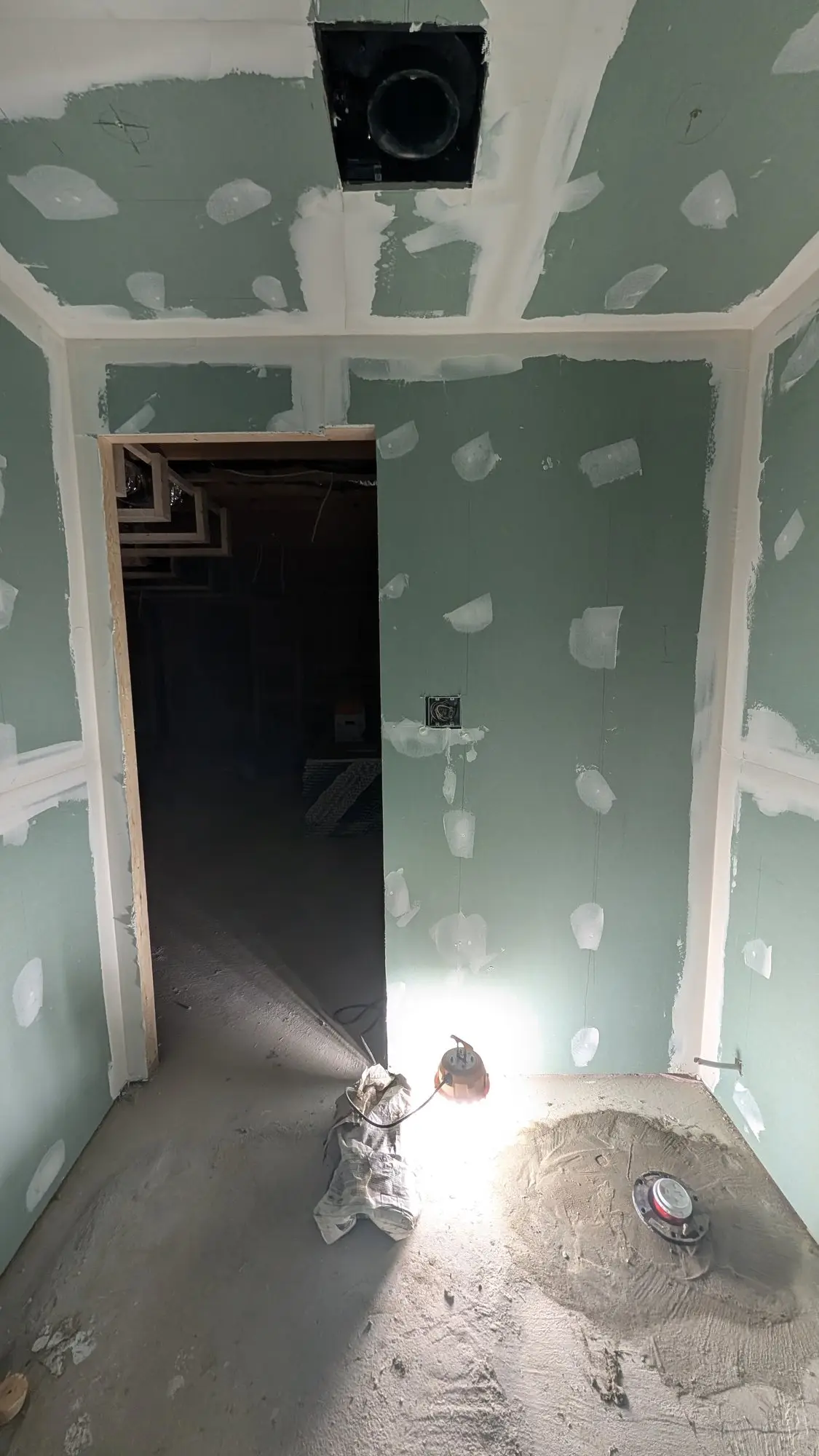The bathroom boarded out ahead of tiling