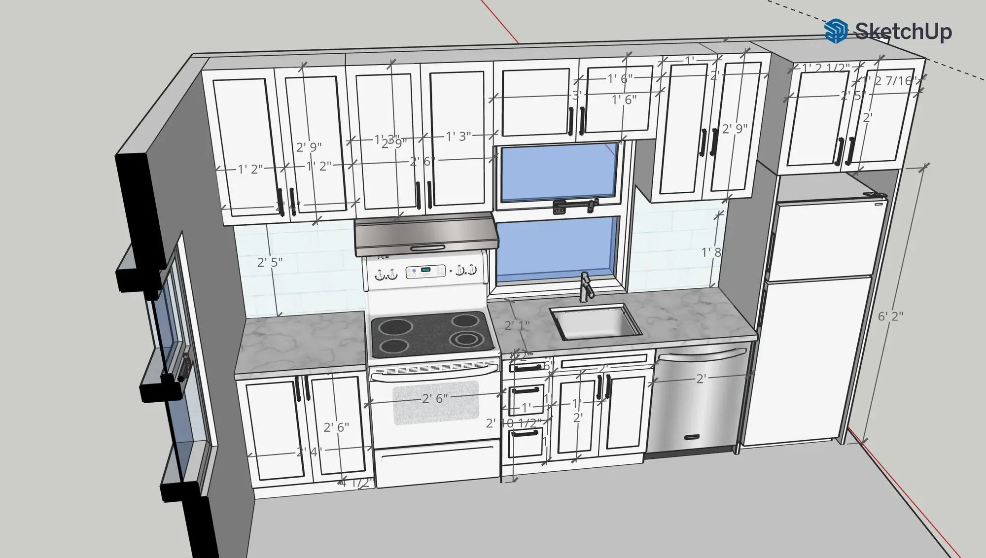 3D model of the kitchen used to confirm the layout before ordering