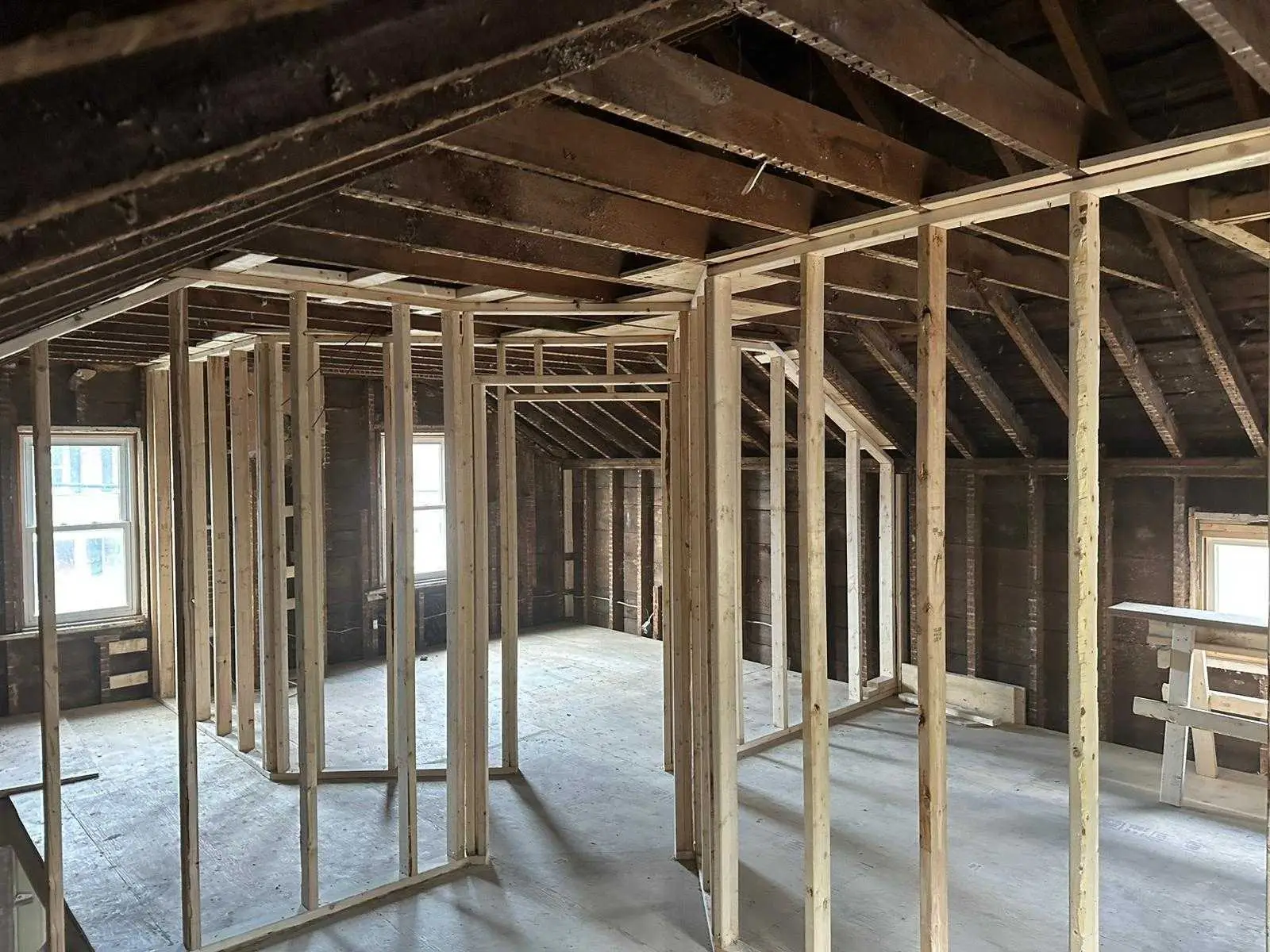 New stud partitions framed inside the original timber structure