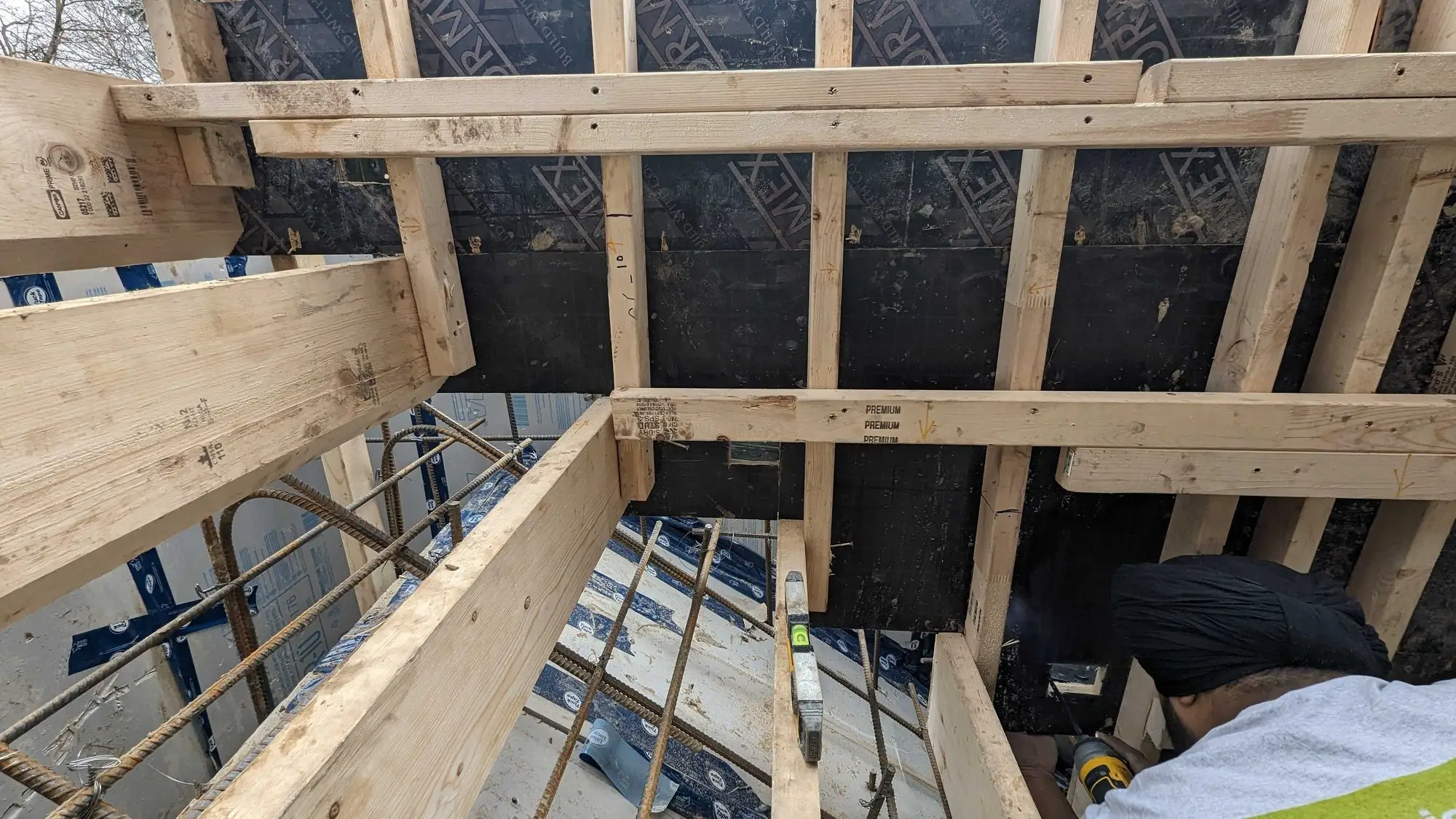 Floor system framed over the new foundation walls
