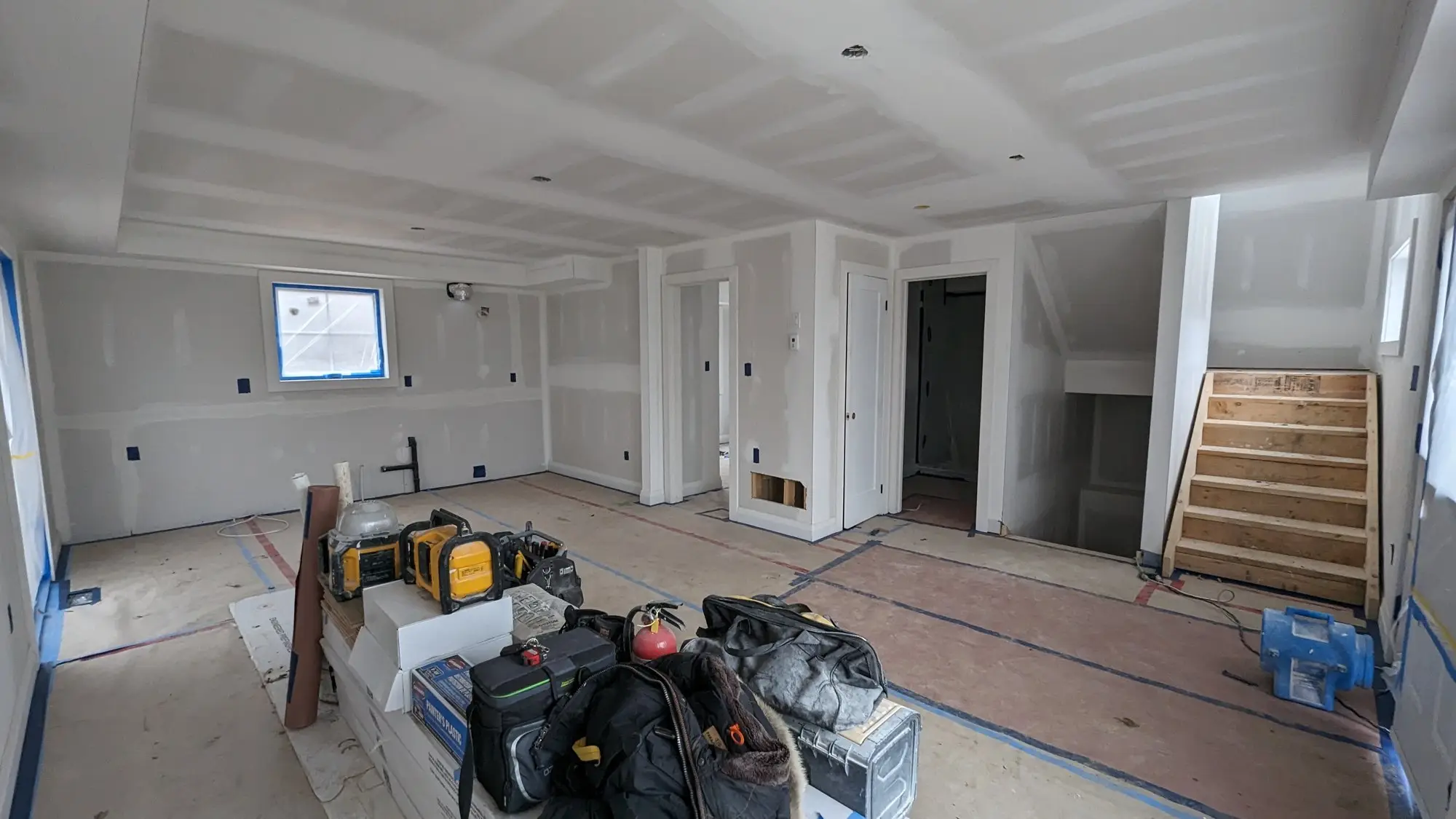 Upper floor boarded out with the stair opening and rooms defined