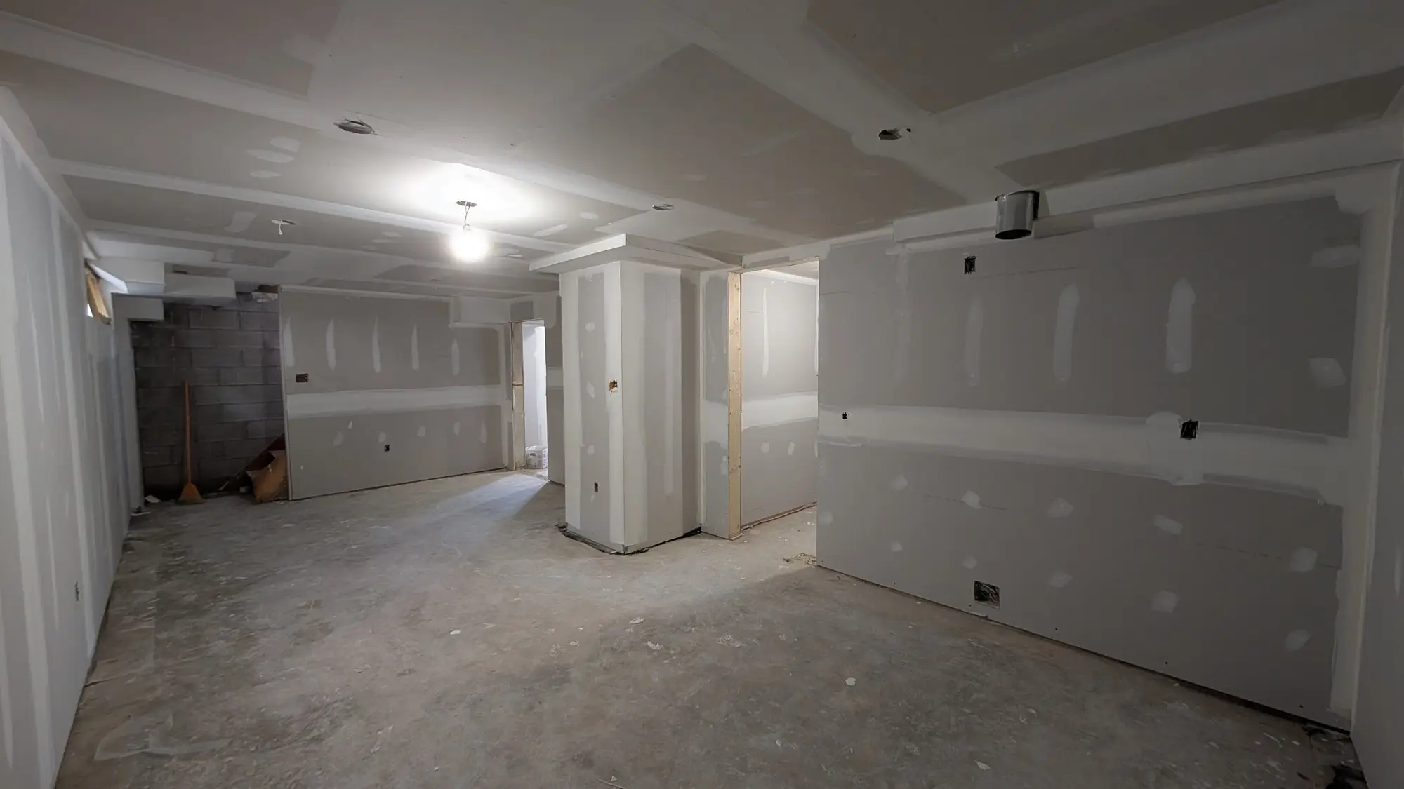 Main living space boarded out with drywall