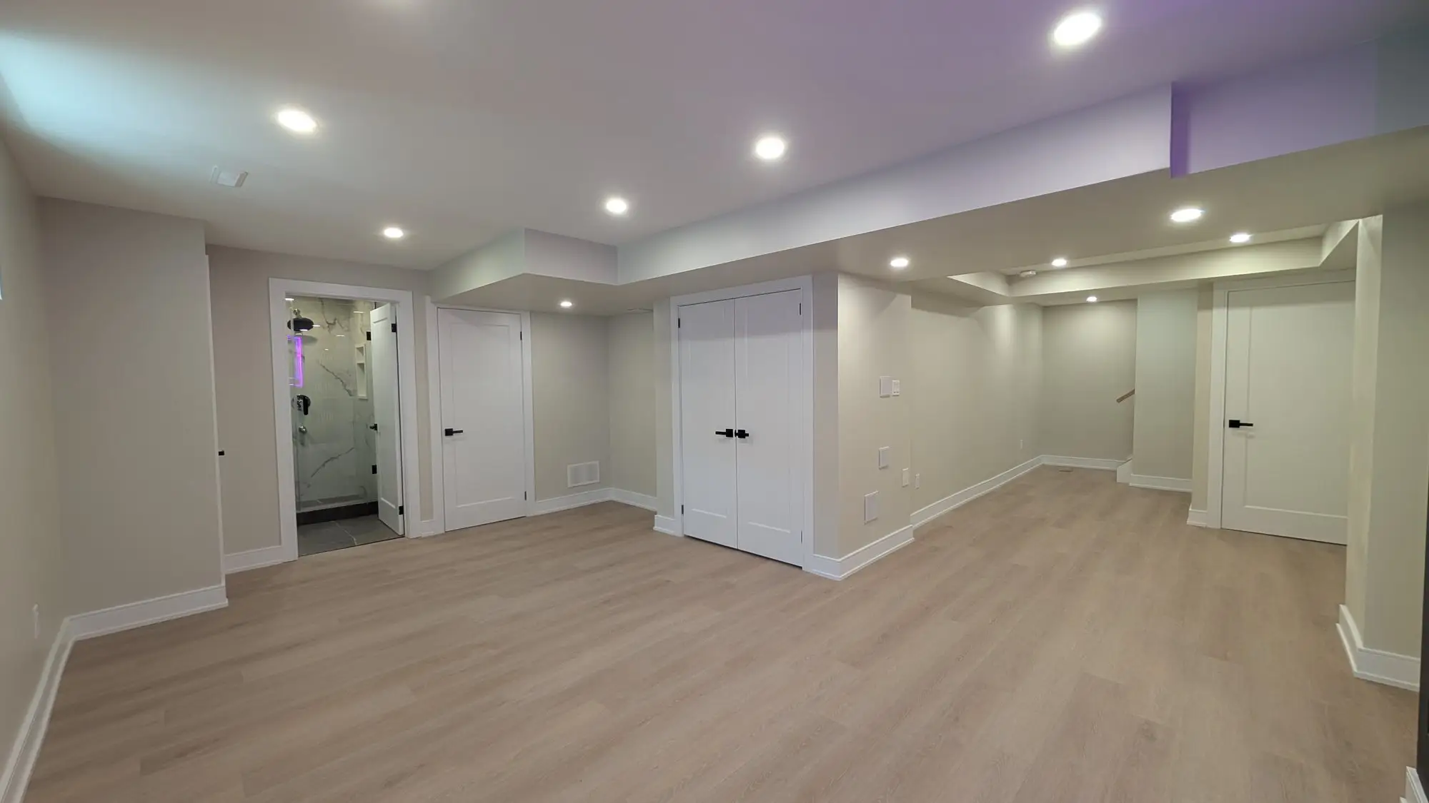 Wide view of the finished rec room