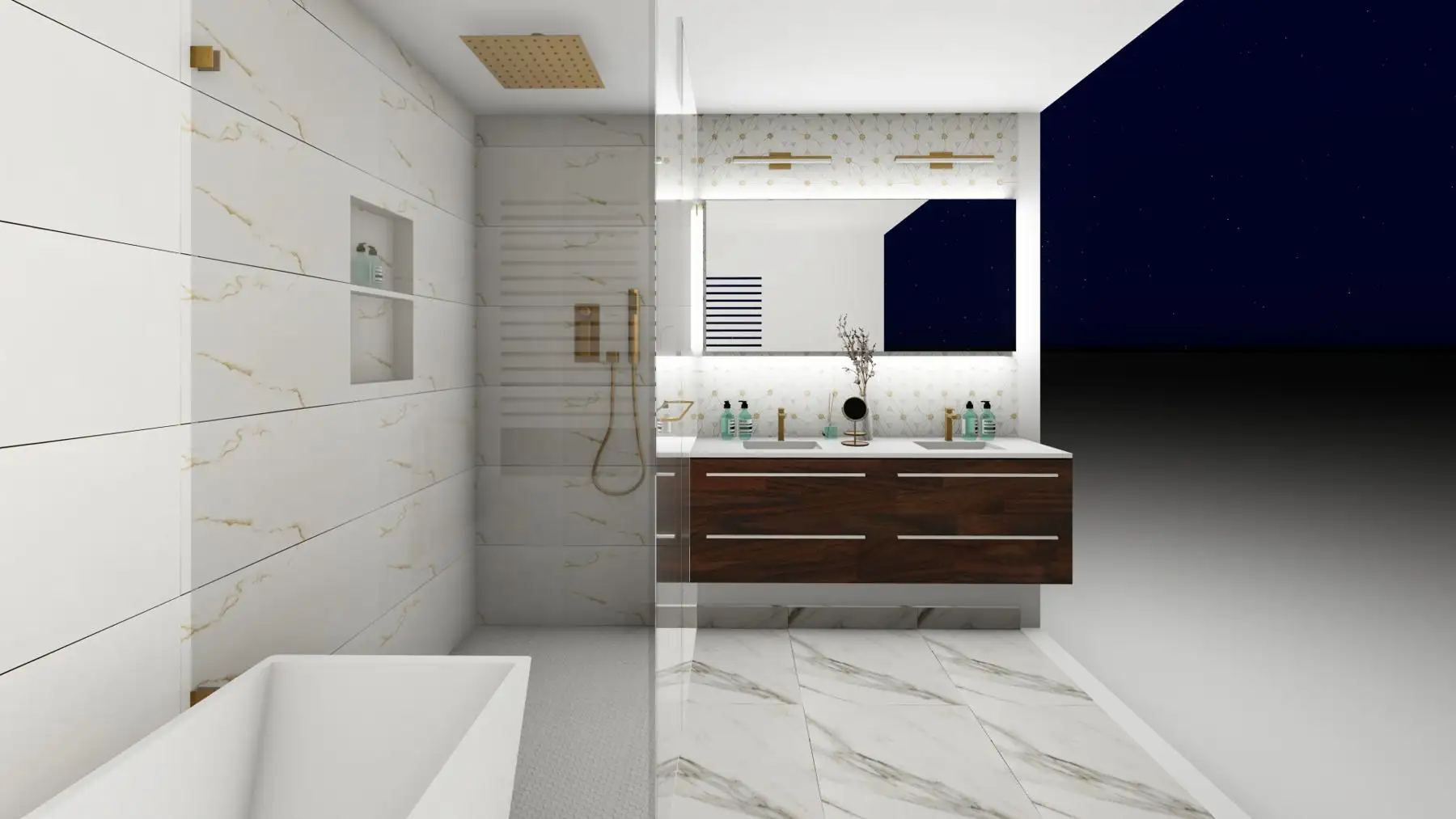 Two-Bathroom Renovation and Tiled Fireplace Wall in Milton — completed by HMH Construction